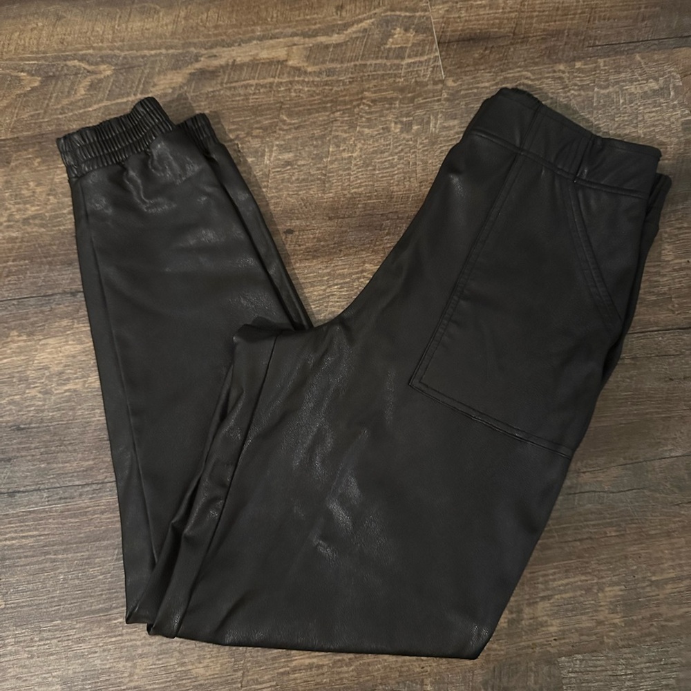 SPANX Black Faux Leather Jogger Pants
